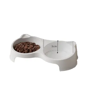Gamelle double surélevée pour chats, nourriture et eau, avec protection du cou et 5 cm de fond.