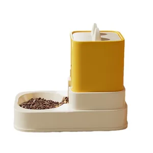 Moderne 2-in-1 automatische voer- en waterbak voor honden en katten, geel-wit