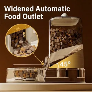 Automatic pet feeder with 45-degree gravity slope and widened outlet for cats and dogs