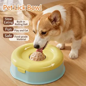 Gamelle Alimentation Lente Animaux Balle à Lécher Roulante Distributeur d'Eau Flottant Anti-Éclaboussures Gamelle Antidérapante pour Chiens et Chats en PP