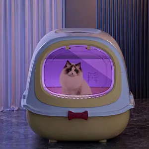 Extra large enclosed cat litter box with UVC sterilization and bow design
