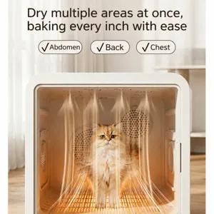 Vue détaillée du séchoir intelligent pour animaux avec flux d'air multidirectionnel.