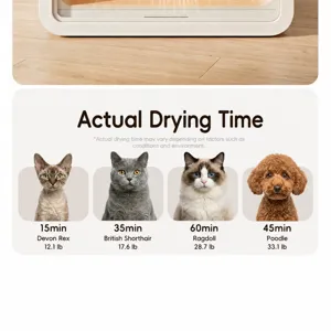 Tableau détaillé des temps de séchage par race d'animal dans un séchoir pour chat.