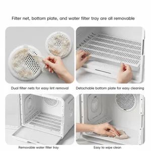 Détails des filtres amovibles et de la plaque de base lavable pour boîte de séchage animaux