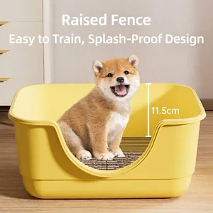 Gelbe Hundetoilette mit Netzeinsatz und 11,5 cm erhöhtem Zaun für Welpen