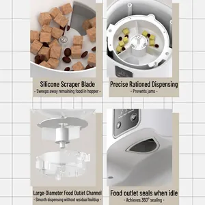 Functional details of smart pet automatic feeder showing silicone impeller and food outlet