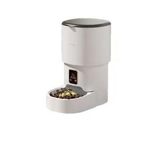 Smart automatic pet feeder with WIFI connectivity and food bowl in minimalist white