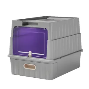 Maison de toilette géante pour chat avec tiroir et porte battante violette
