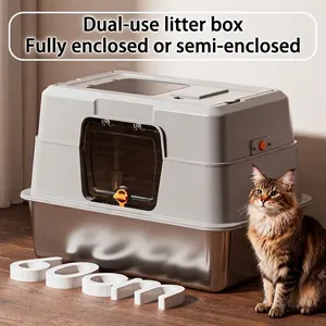 Katzenklo Edelstahl Vollständig Geschlossen Große Kapazität Mit Haube Spritzschutz Geruchskontrolle Für Erwachsene Katzen Zimmer Pet Toilette