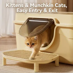 Extra large enclosed cat litter box with anti-tracking pedal and transparent door for kittens