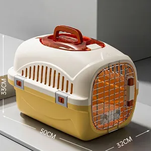 Transportín para Mascotas Portátil Caja de Transporte Aéreo para Gatos y Perros Pequeños Caja de Viaje de Plástico Transpirable con Puerta de Metal y Claraboya Uso en Coche