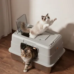 Extra große geschlossene Katzenbox aus Edelstahl mit oberem Einstieg und Frontausgang