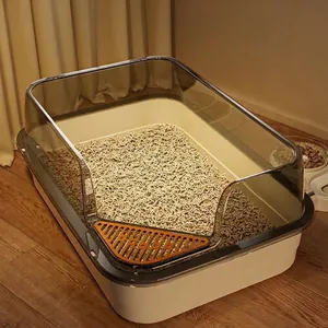 Extra große halbgeschlossene Katzentoilette mit hohem Spritzschutz und Siebpedal