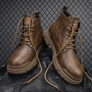 Heren Retro Martin Boots Britse Stijl Rundlederen High-top Tooling Boots Antislip Rubberen Zool Casual Werkschoenen