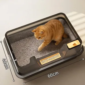 Extra large open-top cat litter box with high fence splash-proof design for big cats