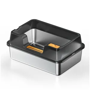 Large stainless steel cat litter box with high splash-proof fence and sifting pedal