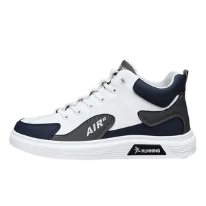 Sneakers casual alte bianche e blu navy con fodera calda e punta arrotondata