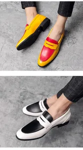 Stylish color-block men's loafers in yellow-red and black-white slip-on designs