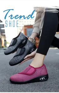 Breathable air cushion walking shoes with velcro straps in magenta and grey