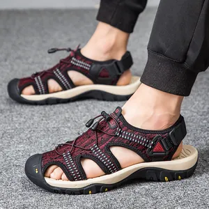 Sandales de sport d'extérieur pour hommes avec fermeture à cordon et maille rouge