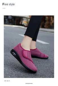 Close-up detail of women's lightweight walking shoes with Velcro strap and air cushion sole.