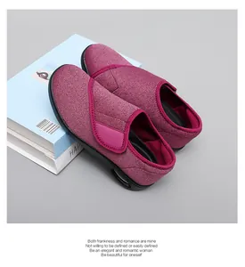 Detailed view of magenta breathable comfort walking shoes with adjustable velcro strap