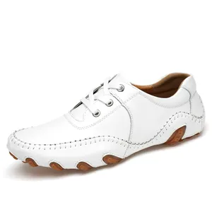White leather driving loafers with octopus rubber sole for men's outdoor casual wear
