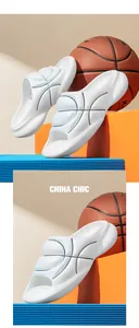 White basketball texture slides with thick non-slip sole for indoor and outdoor wear.