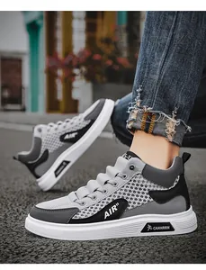 Sneaker alte da uomo in mesh traspirante con design street style in grigio e nero