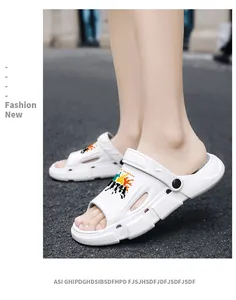 White summer outdoor sports clogs with colorful graphic print and non-slip sole for couples