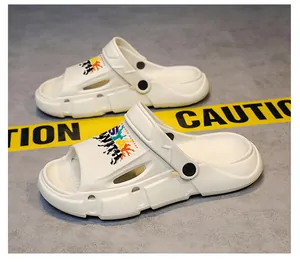 Modern white dual-use couple clogs with colorful graphic prints for summer outdoor sports
