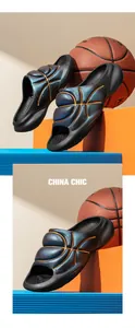 Macro detail of basketball-textured iridescent slides featuring thick soles for comfort