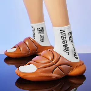 Stylish orange basketball-textured thick sole slippers for indoor and outdoor wear