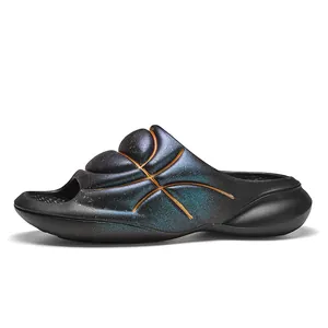 Modern basketball-style sports slides with iridescent metallic texture and thick sole