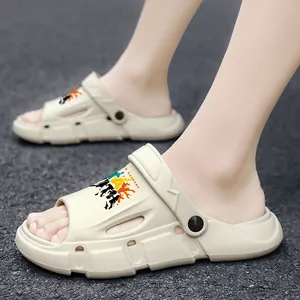 Unisex beige outdoor sports sandals with colorful graphic print for summer beach