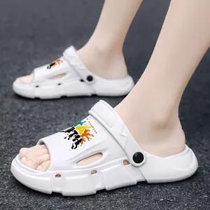 White breathable outdoor clog sandals with colorful graphic for summer beach wear