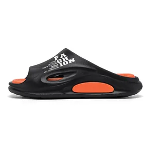 Moderne schwarz-orangefarbene Freizeit-Sommer-Strandsandalen für Damen und Herren