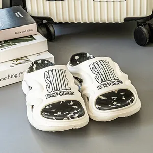 Trendige Herren-Slipper mit dicker Sohle, SMILE-Druck und Kuhmuster-Fußbett