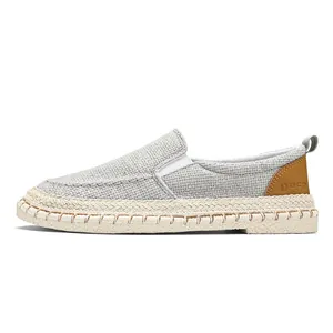Men's breathable linen slip-on loafers with rope-trimmed sole details