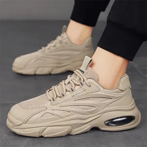 Atmungsaktive Herren-Khaki-Mesh-Dad-Schuhe mit dicker Sohle und rutschfestem Grip
