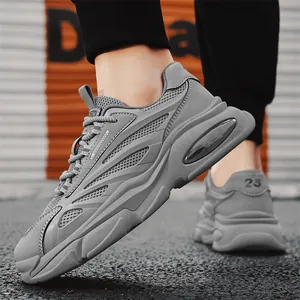 Atmungsaktive graue Herren-Chunky-Sneaker mit dicken, rutschfesten Sohlen