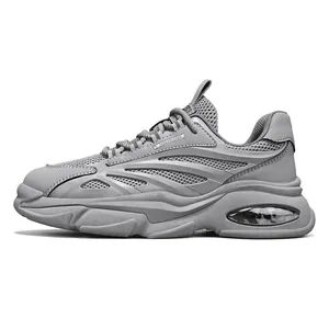 Graue atmungsaktive Mesh-Herren-Sportschuhe mit dicker Sohle und Luftkissen