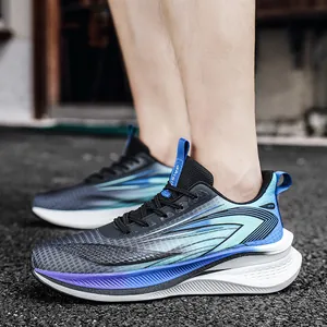 Men's breathable mesh running shoes with blue-purple gradient design and cushioned soles
