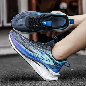 Breathable mesh running shoes with shock-absorbing soles and blue gradient design