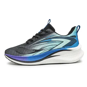 Men's breathable mesh running shoes with cushioned sole in blue and black gradient