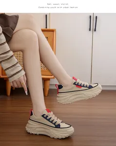Stylish women's chunky sneakers with thick retro soles in a casual urban lifestyle setting
