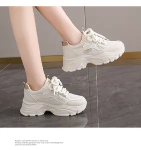 Stylish cream platform chunky sneakers for women with breathable mesh and thick sole