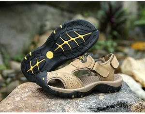 Side and sole view of men's breathable closed-toe outdoor sandals with anti-slip thick sole