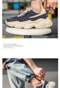 Detail shot of chunky retro sneaker with breathable mesh and thick sole for men