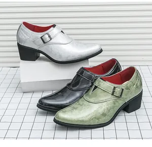 Herren Business-Schuhe mit hohem Absatz und Blumenmuster in Silber, Schwarz und Grün